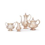 Y A MATCHED VICTORIAN SILVER FOUR PIECE BALUSTER TEA AND COFFEE SET