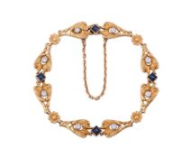 A FRENCH SAPPHIRE, DIAMOND AND GOLD COLOURED BRACELET