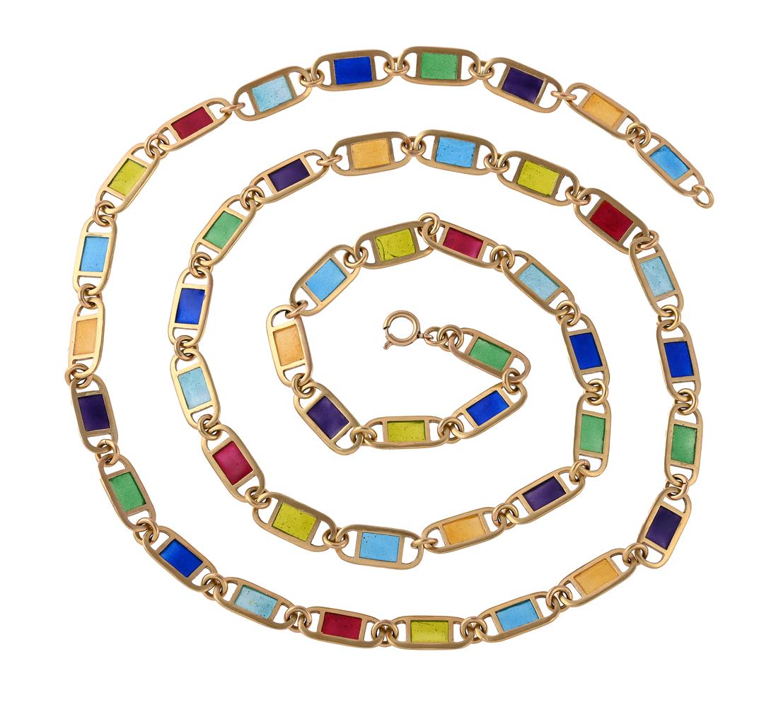 A POLYCHROME PLIQUE Á JOUR ENAMEL LONG CHAIN