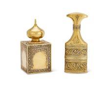 A CASED PAIR OF SILVER GILT PERFUME BOTTLES