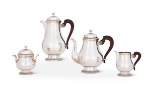 A FRENCH ELECTRO-PLATED FOUR PIECE BALUSTER COFFEE SET