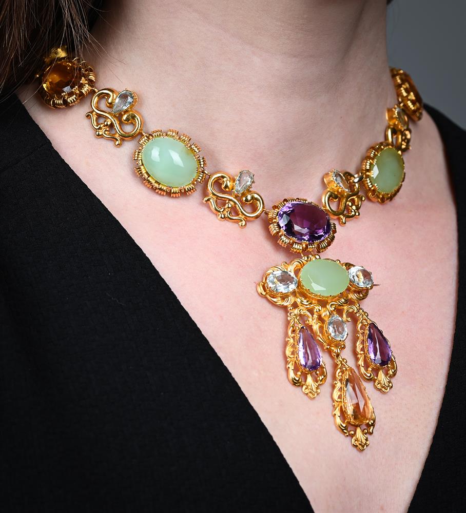 A 19TH CENTURY MULTI GEM NECKLACE AND EAR PENDANTS, SECOND QUARTER OF THE 19TH CENTURY - Image 3 of 5