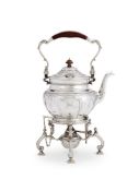 A SILVER GEORGE II STYLE CIRCULAR KETTLE ON STAND