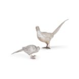 A PAIR OF SILVER MODELS OF PHEASANTS