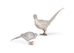 A PAIR OF SILVER MODELS OF PHEASANTS
