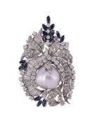 A SAPPHIRE, DIAMOND AND MABÉ PEARL BROOCH/PENDANT