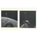 Views of Gemini spacecraft docked with Agena (2 photos), Gemini 11, 12-15 September 1966