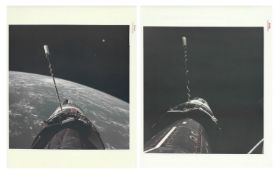 Views of Gemini spacecraft docked with Agena (2 photos), Gemini 11, 12-15 September 1966