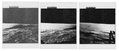 Human shadows on the rim of Middle Crescent Crater (3 photos), Apollo 12, 14-24 November 1969, EVA 1