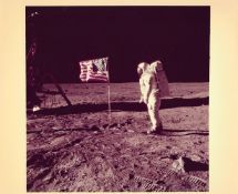 Buzz Aldrin beside the deployed U.S. flag, Apollo 11, 16-24 July 1969