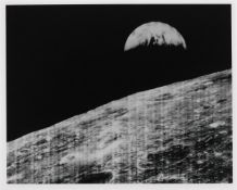 The first Earthrise ever transmitted from space, Lunar Orbiter 1, 23 August 1966
