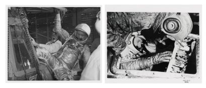 John Glenn entering the Friendship 7 capsule (two photos), Mercury Atlas 6, February 1962