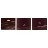 Triptych: magnificent Earthrise sequence (3 photos), Apollo 10, 18-26 May 1969