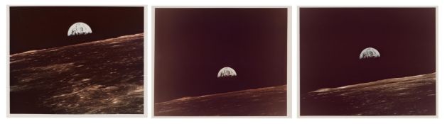 Triptych: magnificent Earthrise sequence (3 photos), Apollo 10, 18-26 May 1969