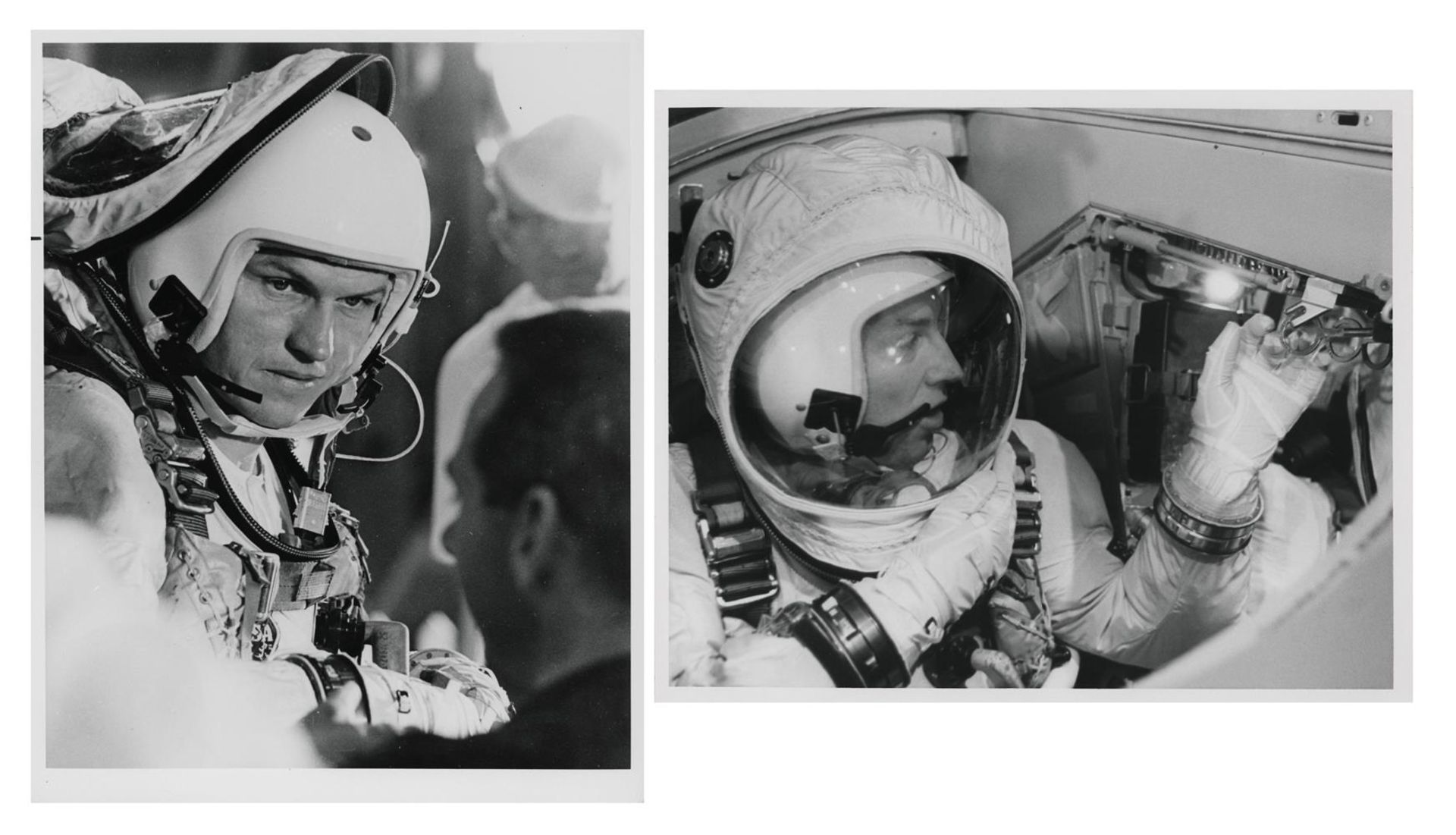 Two views of James Lovell and Frank Borman before the launch of their epic 14-day mission