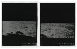 Diptych: lunar surface at Tranquility Base looking north (2 photos), Apollo 11, 16-24 July 1969