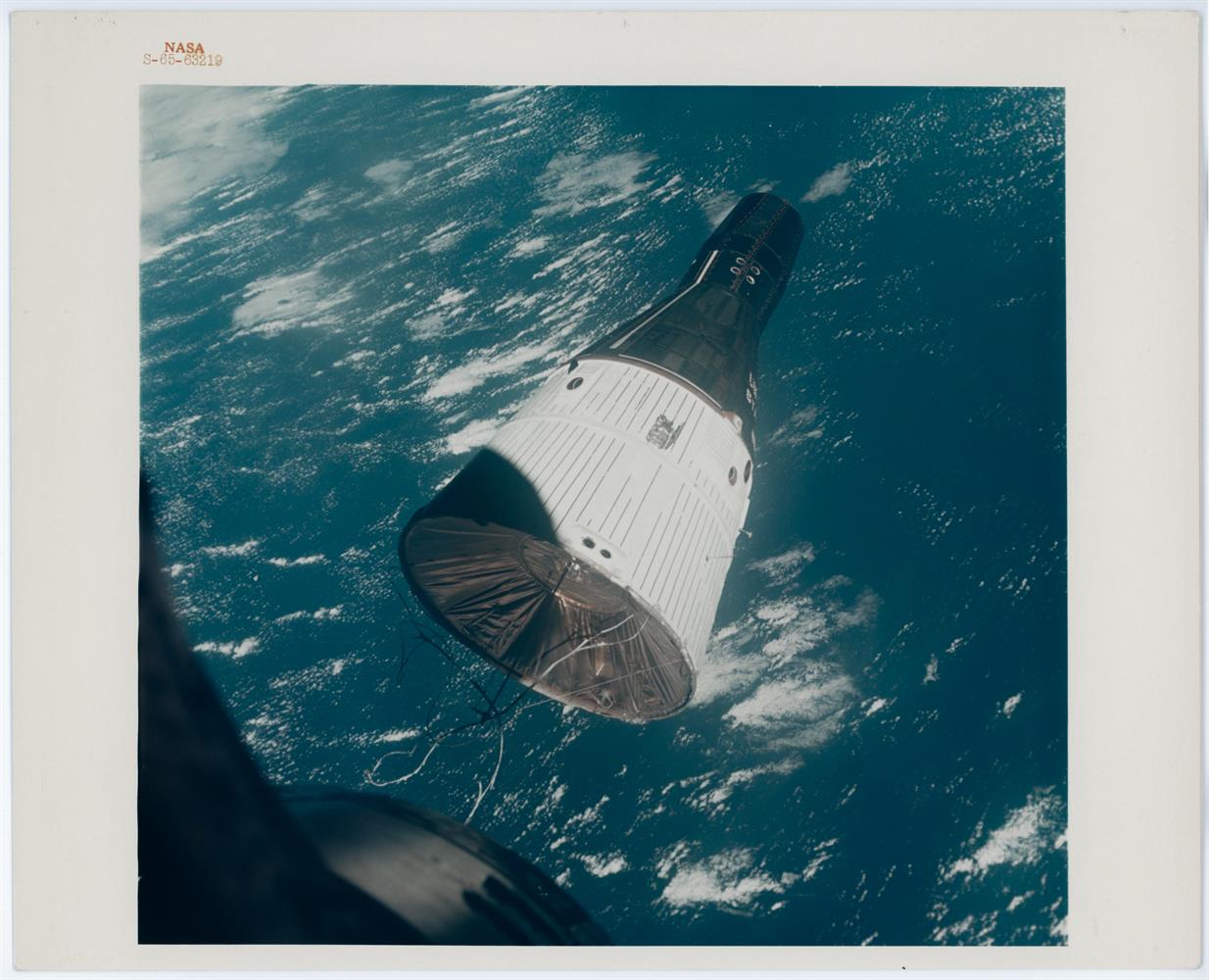 The world’s first space rendezvous: Gemini 7 as seen from Gemini 6A over...