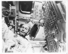 Rare view of Michael Collins working in a simulator, Apollo 11, 1969