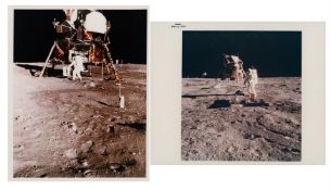 Diptych: Buzz Aldrin setting up experiments (2 photos), Apollo 11, 16-24 July 1969