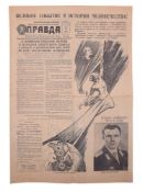The USSR 'Pravda' broadsheet featuring the first successful manned space flight, 13 April 1961