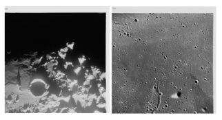 Orbital photography of the lunar terminator (2 photos), Apollo 17, 7-19 December 1972