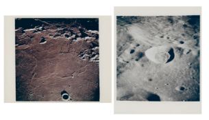 Farside crater and the nearside terminator (2 photos), Apollo 10, 18-26 May 1969