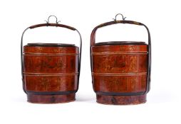 A pair of large Chinese lacquered baskets