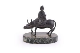 A Chinese bronze 'Laozi and buffalo' incense burner and cover