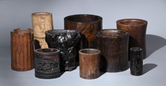 Nine Chinese wood brush pots