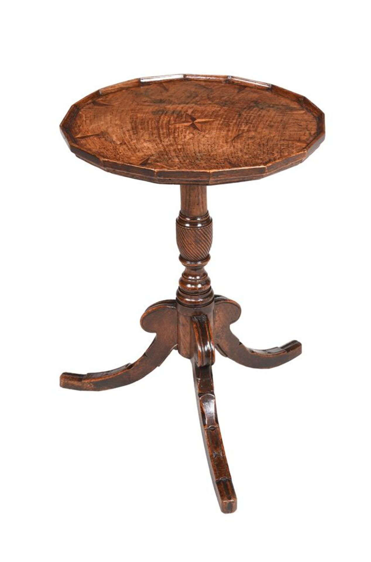 AN OAK AND INLAID TRIPOD TABLE