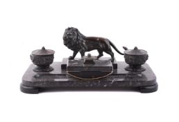 A FRENCH BRONZE MOUNTED MARBLE INKSTAND