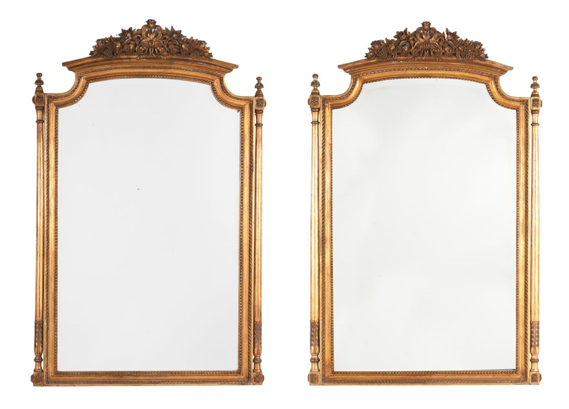 A PAIR OF GILTWOOD WALL MIRRORS IN FRENCH TRANSITIONAL STYLE