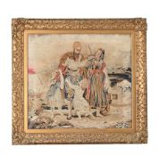 A VICTORIAN GILT FRAMED WOOLWORK TAPESTRY