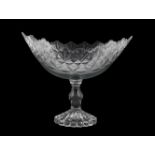 AN IRISH CUT-GLASS NAVETTE-SHAPED PEDESTAL BOWL