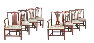 A HARLEQUIN SET OF EIGHT GEORGE III MAHOGANY DINING CHAIRS
