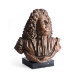 A TERRACOTTA BUST OF A NOBLEMAN, FRENCH OR ENGLISH
