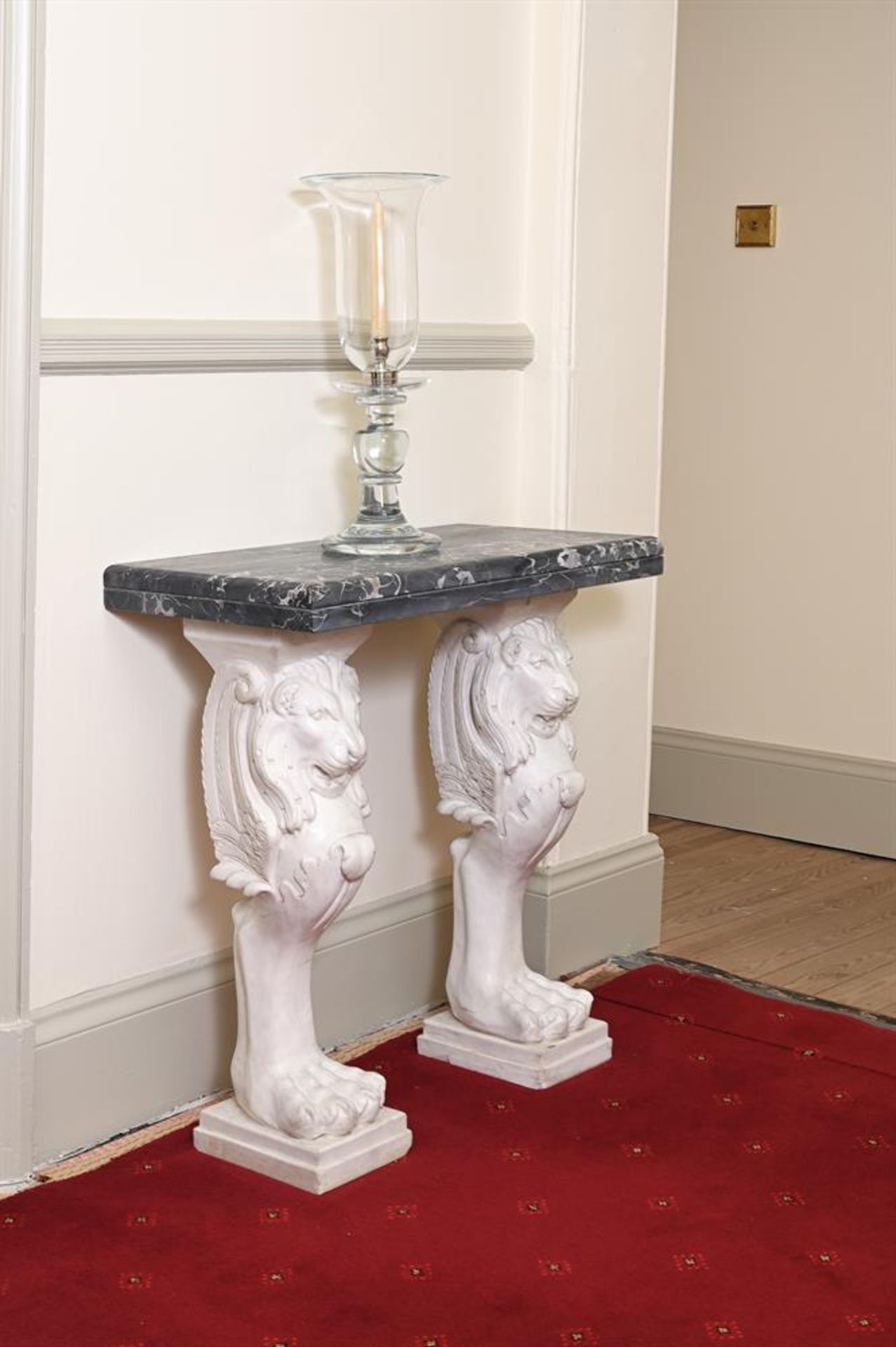 A PAIR OF MARBLE CONSOLE TABLES - Image 2 of 3