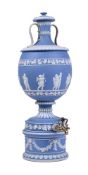 A WEDGWOOD PALE-BLUE-DIP JASPER URN-SHAPED 'SPENCER'S PATENT MAGNETIC PURIFYING FILTER'