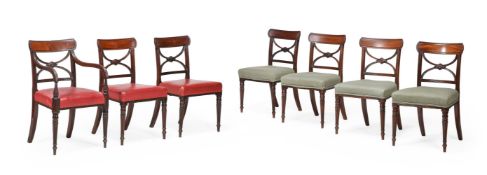 A SET OF SEVEN REGENCY DINING CHAIRS