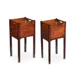 A PAIR OF MAHOGANY AND LINE INLAID BEDSIDE CABINETS