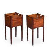 A PAIR OF MAHOGANY AND LINE INLAID BEDSIDE CABINETS