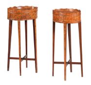 A PAIR OF SHERATON REVIVAL PAINTED SATINWOOD STANDS