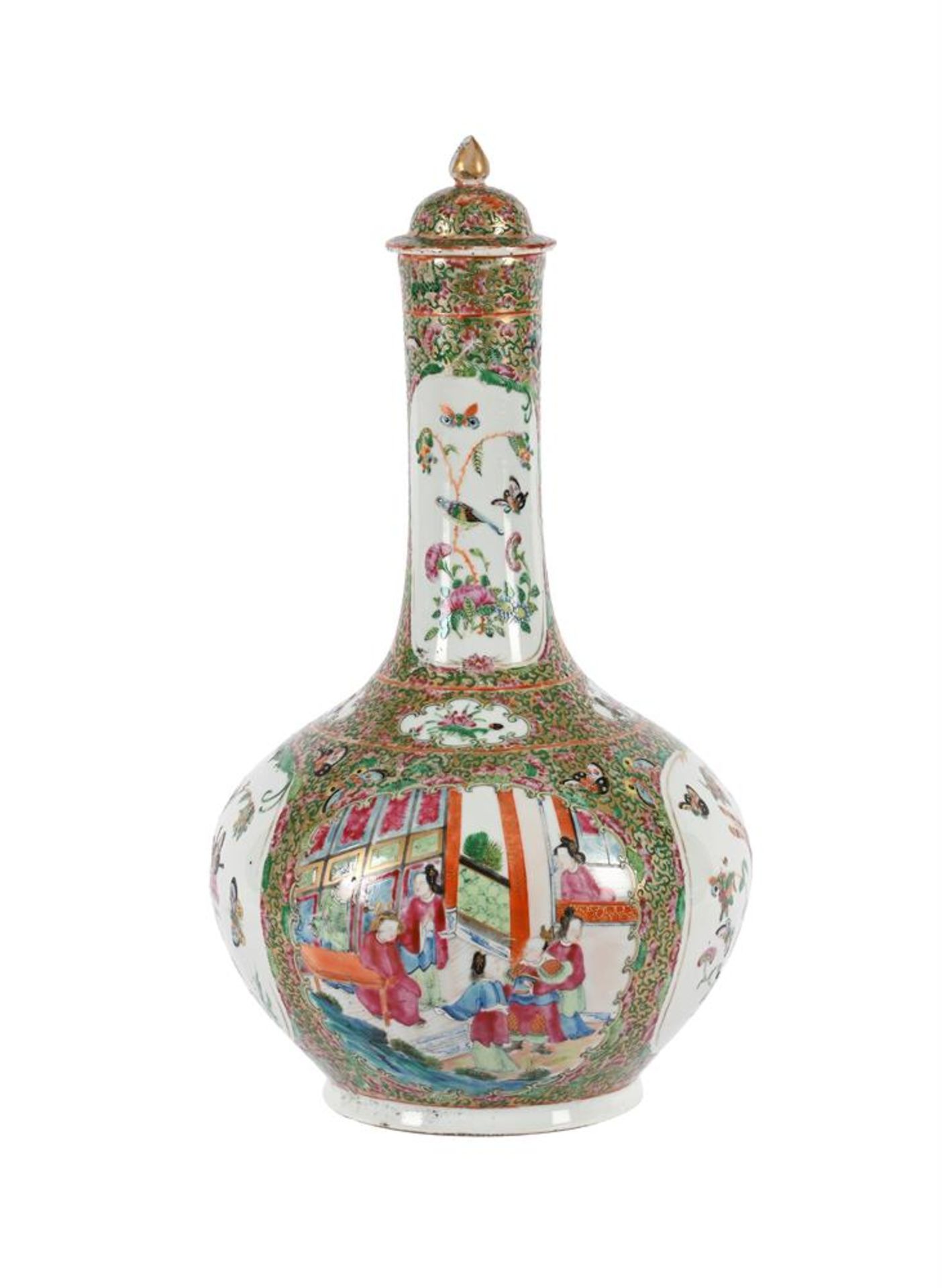 A CANTONESE FAMILLE ROSE VASE AND COVER