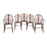 A HARLEQUIN SET OF FIVE ASH AND ELM WINDSOR CHAIRS