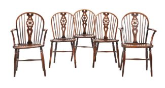 A HARLEQUIN SET OF FIVE ASH AND ELM WINDSOR CHAIRS