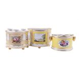 A GROUP OF THREE VARIOUS ENGLISH PORCELAIN YELLOW-GROUND BOUGH-POTS