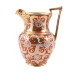 A LARGE DAVENPORT STONE CHINA GILT AND RED GROUND JUG