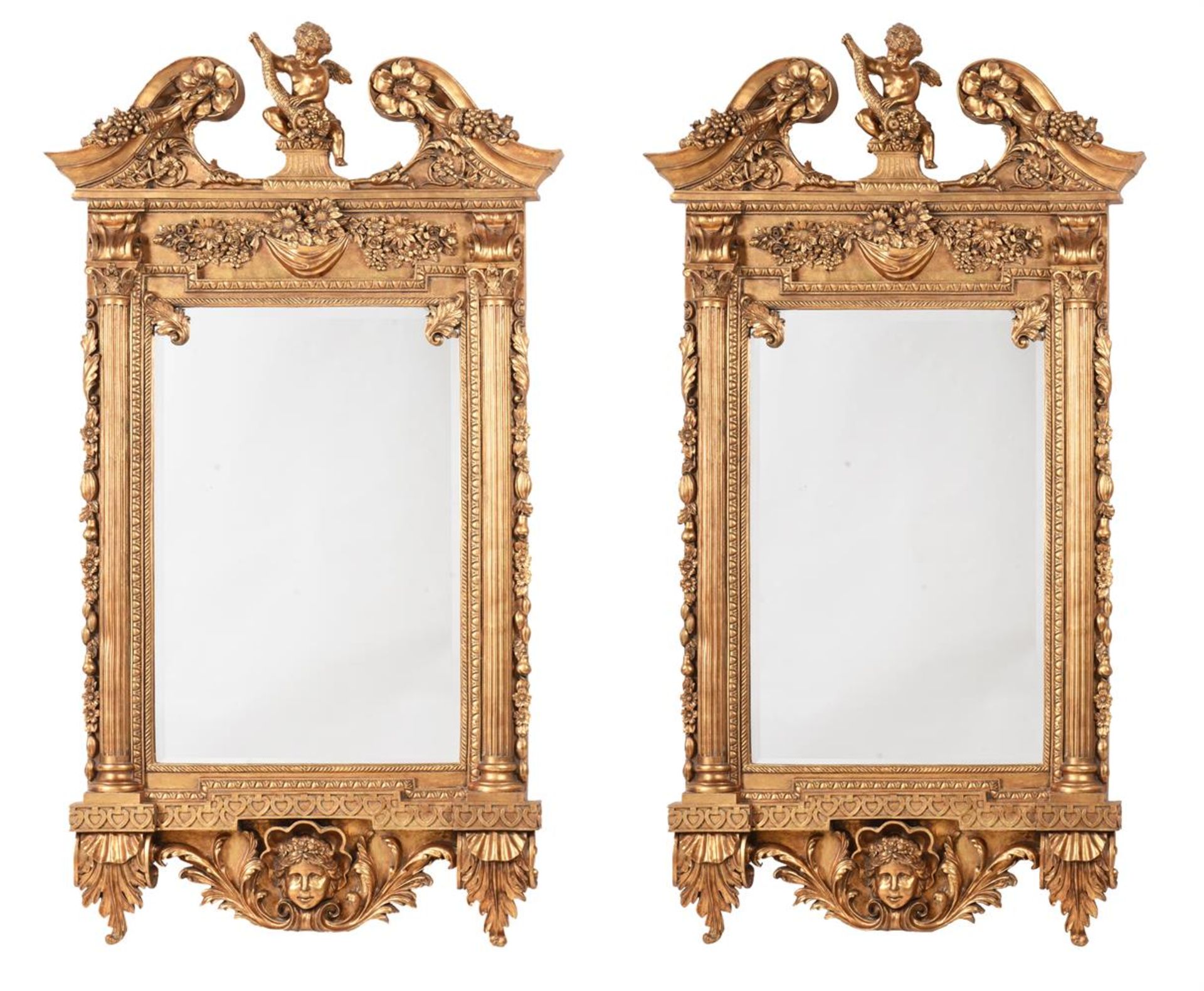 A PAIR OF GILTWOOD WALL MIRRORS IN GEORGE II STYLE