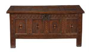 AN OAK AND INLAID COFFER