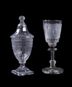 A BOHEMIAN CUT-GLASS, ENGRAVED AND RUBY-FLASHED GOBLET